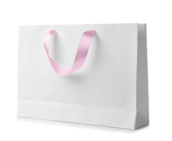 Paper Shopping Bag Ribbon Handles White Background Mockup Design — Stock Photo, Image