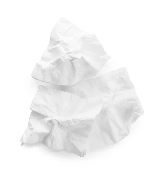 Buruşuk Kağıt Peçete Beyaz Arka Planda Üstten Görünüm — Stok fotoğraf