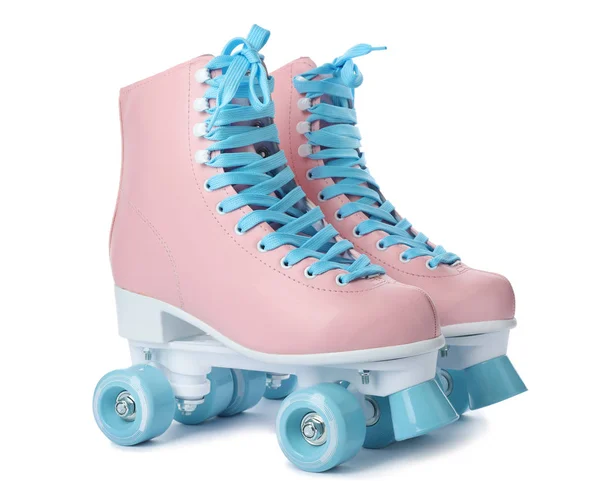 Par Patins Quad Roller Elegantes Fundo Branco — Fotografia de Stock