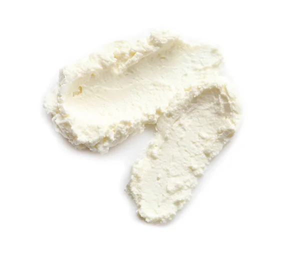 在白色背景上品尝美味的奶油奶酪 顶视图 — 图库照片