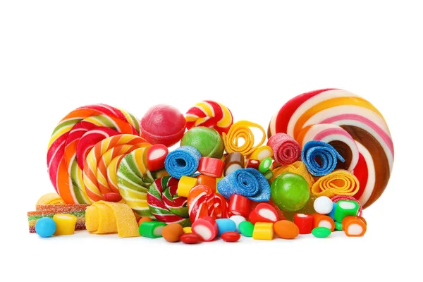 许多不同的美味糖果在白色背景 — 图库照片
