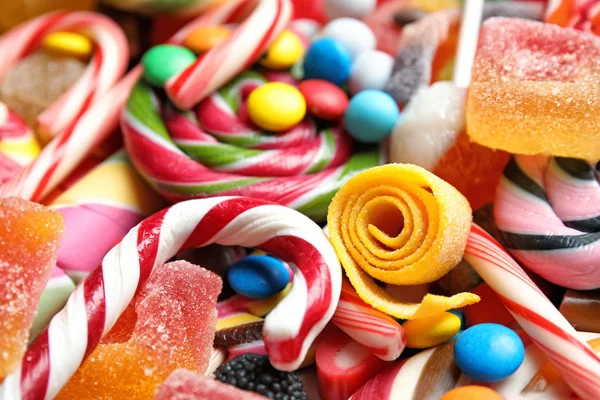 Wiele Różnych Pyszne Cukierki Jako Tło Zbliżenie — Zdjęcie stockowe