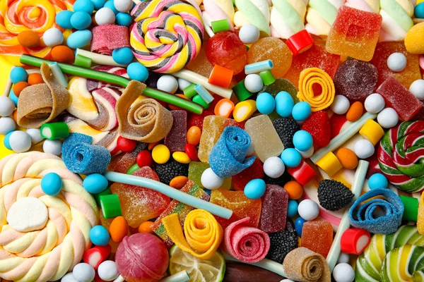 Sok Különböző Fincsi Cukorkák Mint Háttér Felülnézet — Stock Fotó