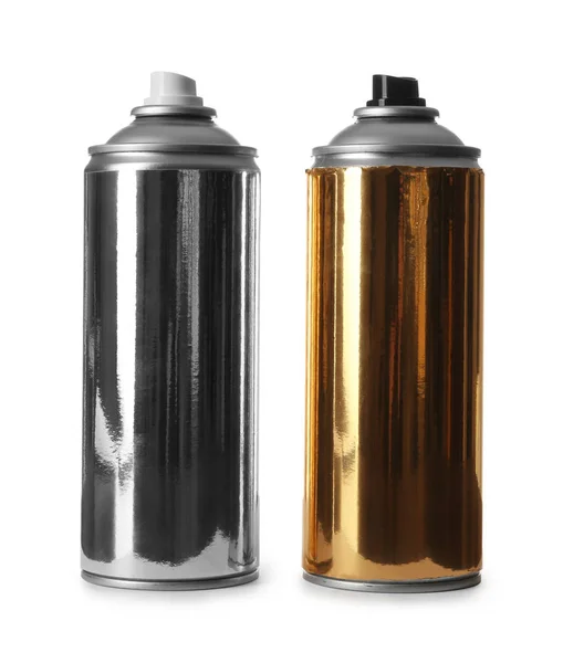 Cans Different Spray Paints White Background — Stock Photo, Image