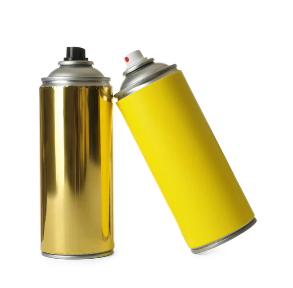 Cans Different Spray Paints White Background — Stock Photo, Image