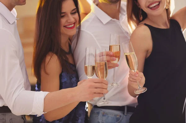 Friends Clinking Glasses Champagne Party Closeup — Stock Photo, Image