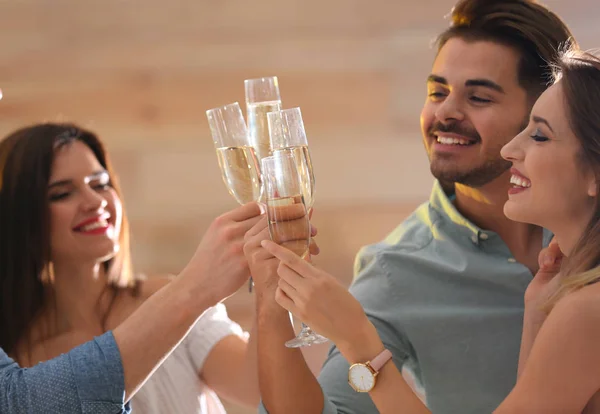 Friends Clinking Glasses Champagne Party Indoors — Stock Photo, Image