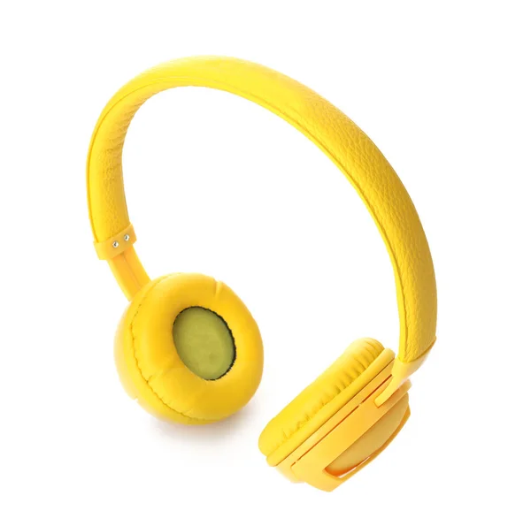 Stylish modern headphones with earmuffs on white background