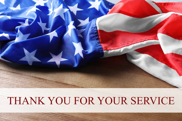 Text Thank You Your Service Usa Flag Wooden Background — стоковое фото