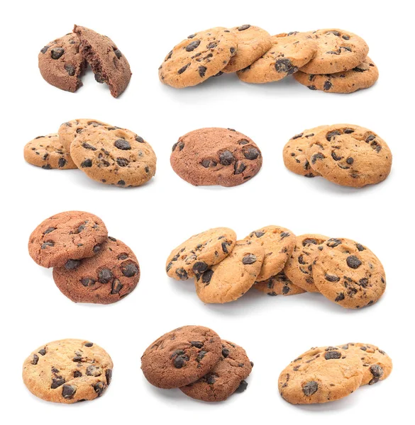 Set Different Chocolate Chip Cookies White Background — Stock Photo, Image
