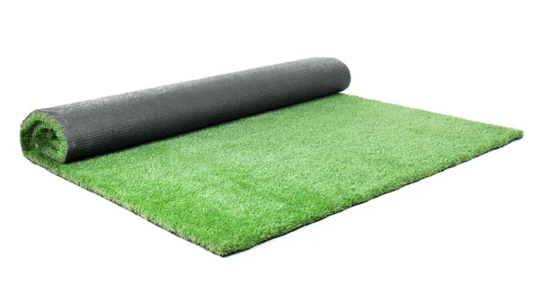 Tapis Gazon Artificiel Roulé Sur Fond Blanc Élément Extérieur — Photo