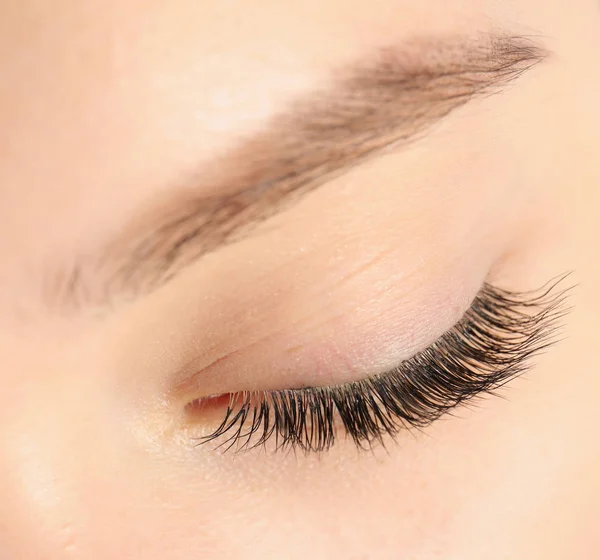 Closeup View Beautiful Young Woman Eyelash Extensions Stock Picture