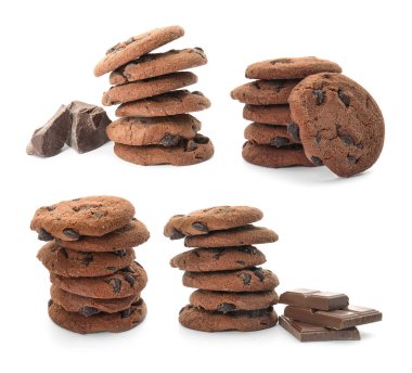 Çikolatalı kurabiye beyaz arka plan üzerinde ayarla