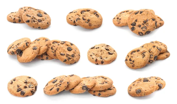 Set Chocolate Chip Cookies White Background — Stock Photo, Image