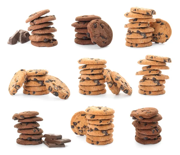 Set Diversi Biscotti Cioccolato Sfondo Bianco — Foto Stock