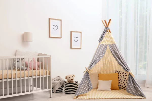 Cozy Baby Room Interior Play Tent Crib — Stock Photo, Image