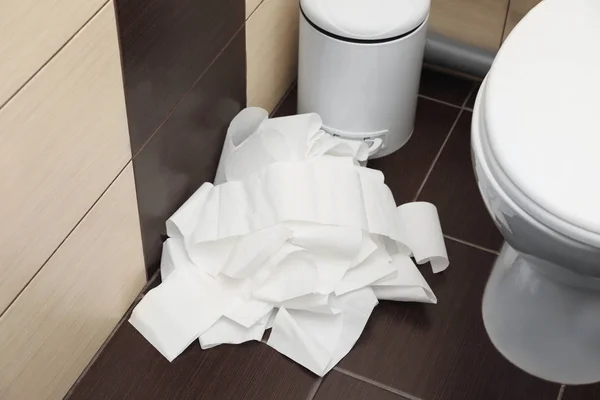 Papel Higiénico Desenrollado Suelo Baño — Foto de Stock