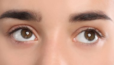 Güzel doğal kirpik, closeup görünümü olan kadın