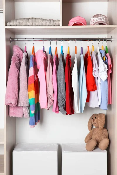 Wardrobe Stylish Girl Clothes Hanging Rack — Stock Photo, Image