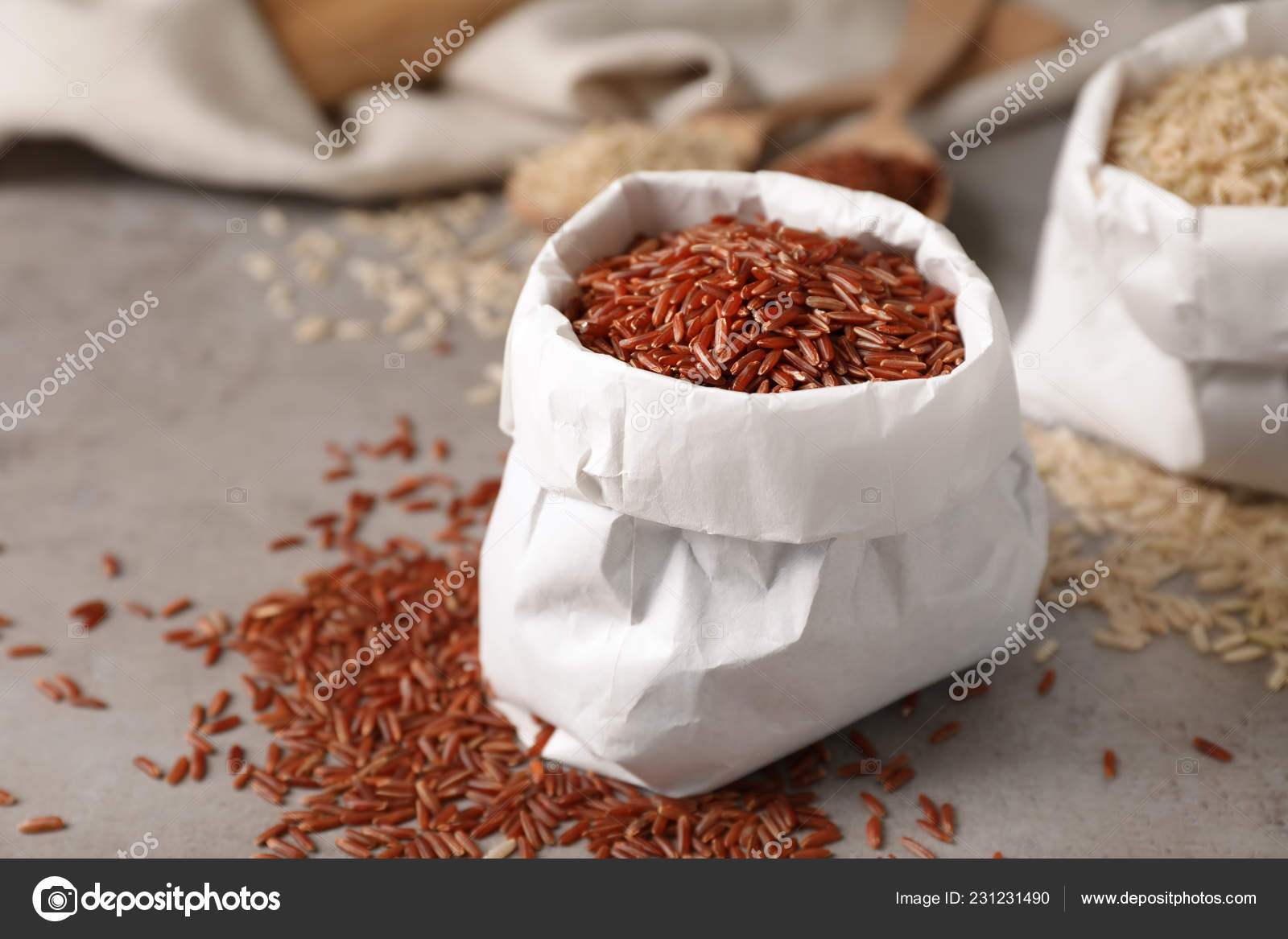 Uncooked Brown Rice Paper Bag Table Space Text Stock Photo by ©NewAfrica  231231490