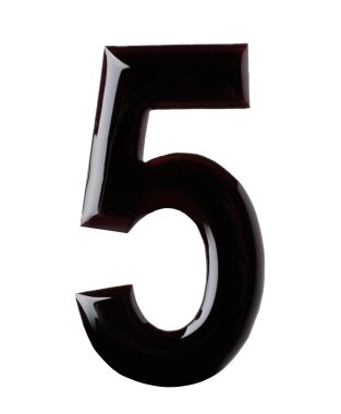 Çikolata numara 5'beyaz arka plan, üstten görünüm