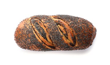 Fırından yeni çıkmış haşhaşlı rulo üzerinde beyaz, en iyi görünümü izole