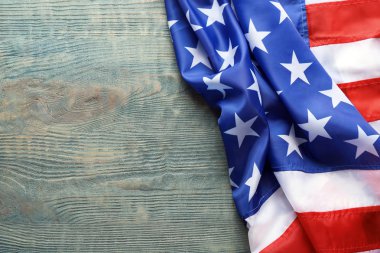 Tahta arka planda Amerikan bayrağı, metin için boşluk