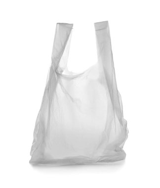 Beyaz arka plan üzerine açık tek kullanımlık plastik torba