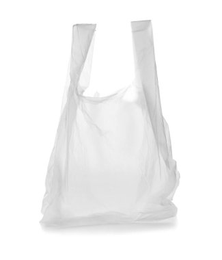 Beyaz arka plan üzerine açık tek kullanımlık plastik torba