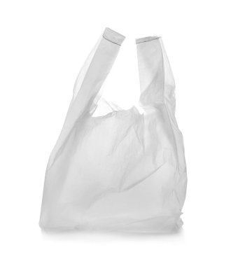 Beyaz arka plan üzerine açık tek kullanımlık plastik torba