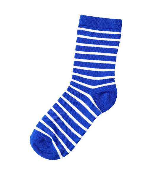 Симпатичный детский носок на белом фоне, вид сверху
