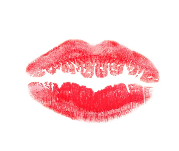 Marque Baiser Rouge Lèvres Isolée Sur Blanc Vue Dessus — Photo