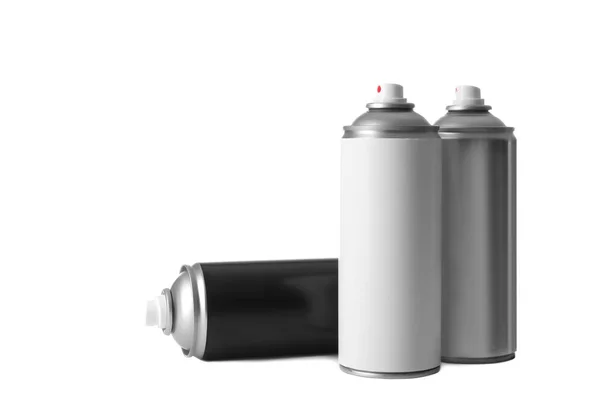 Cans Different Spray Paints White Background — Stock Photo, Image