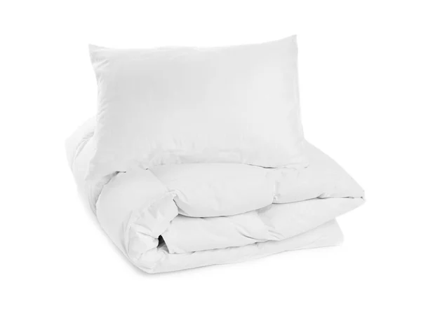 Чистое Одеяло Подушка Белом Фоне — стоковое фото