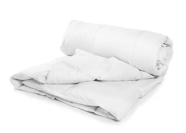 Rolled Clean Blanket White Background Household Textile — Stock Photo, Image