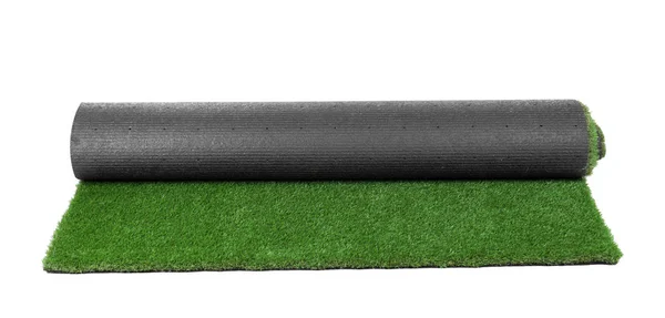 Rolled Artificial Grass Carpet White Background Exterior Element — Stock Photo, Image