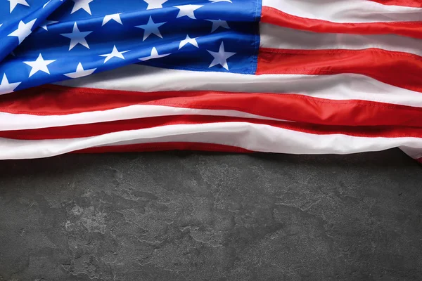 Bandera Americana Sobre Fondo Gris Vista Superior Con Espacio Para — Foto de Stock