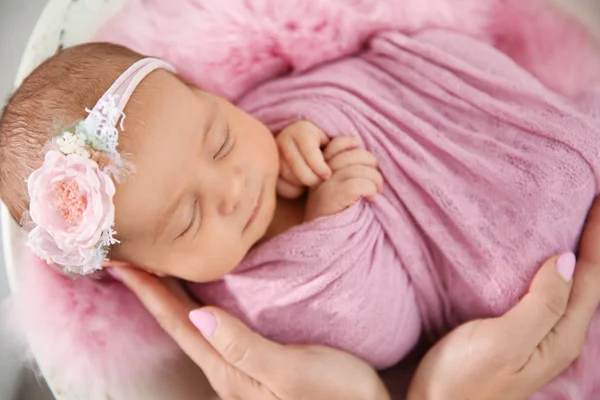 Cute Newborn Baby Girl Her Mother Closeup — Stock Photo, Image