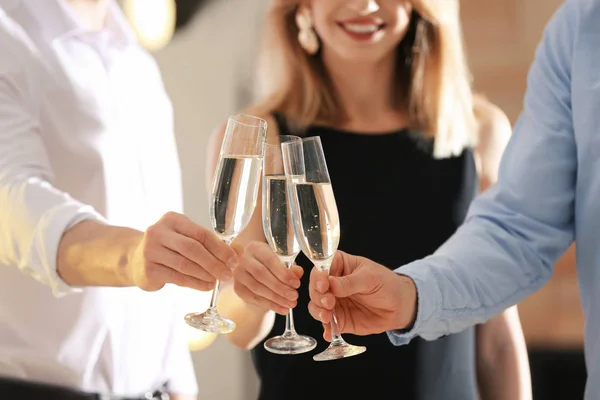 Friends Clinking Glasses Champagne Party Indoors Closeup — Stock Photo, Image