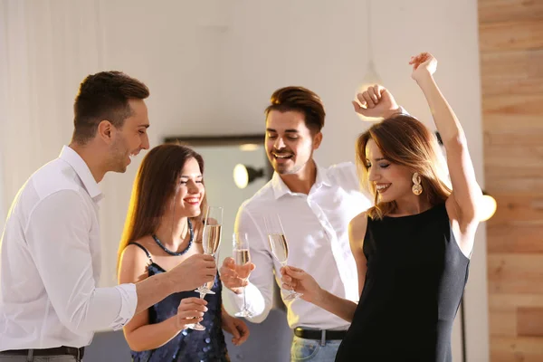 Happy Friends Champagne Glasses Having Party Indoors — Stock Photo, Image