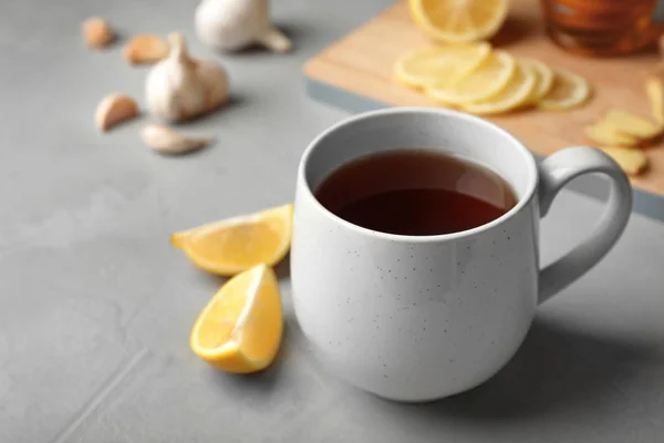 Чашка Гарячого Чаю Природний Засіб Від Кашлю Столі — стокове фото