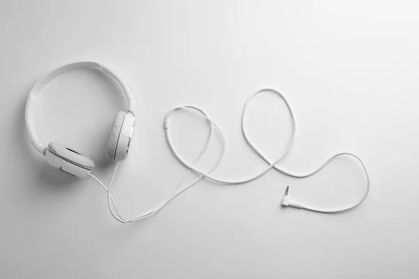 Stylish Modern Headphones Earmuffs White Background Top View — Stock Photo, Image