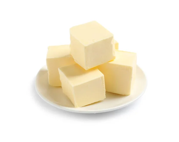 白い背景の上のカットのバター陶板 — ストック写真