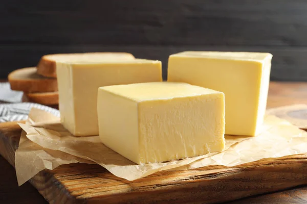 Wooden Board Fresh Butter Table — Stock Photo, Image