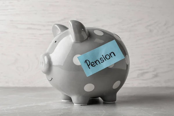 Piggy Bank Paper Word Pension Table — Stock Photo, Image