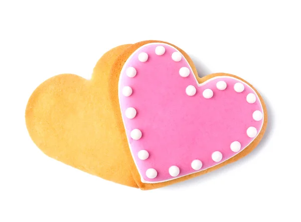 Hausgemachte Herzförmige Kekse Auf Weißem Hintergrund Ansicht Von Oben — Stockfoto