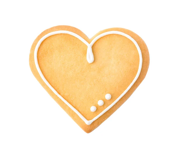 Decorated Heart Shaped Cookie White Background Top View — Stock Photo, Image