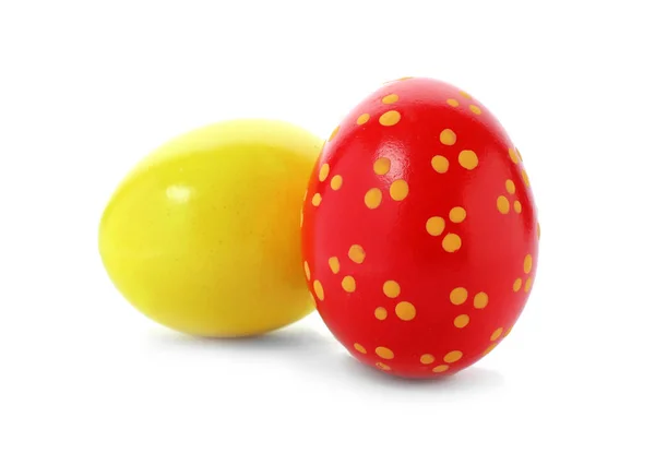 Zdobené Velikonoční Vajíčka Bílém Pozadí Slavnostní Tradice — Stock fotografie