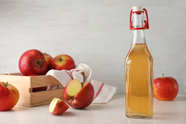 Composition Bottle Apple Vinegar Table Space Text — Stock Photo, Image