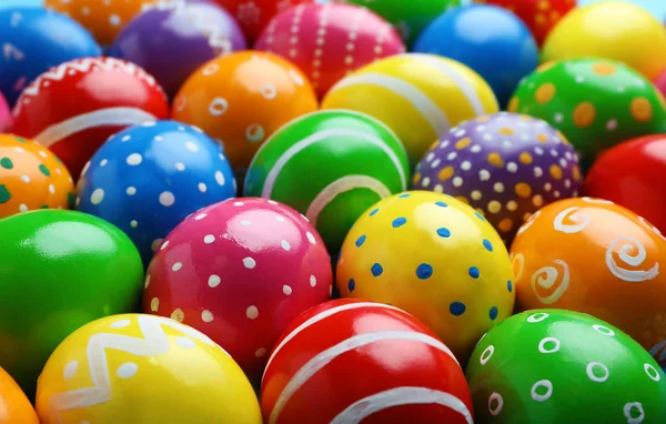 Muchos Huevos Pascua Decorados Como Fondo Tradición Festiva — Foto de Stock